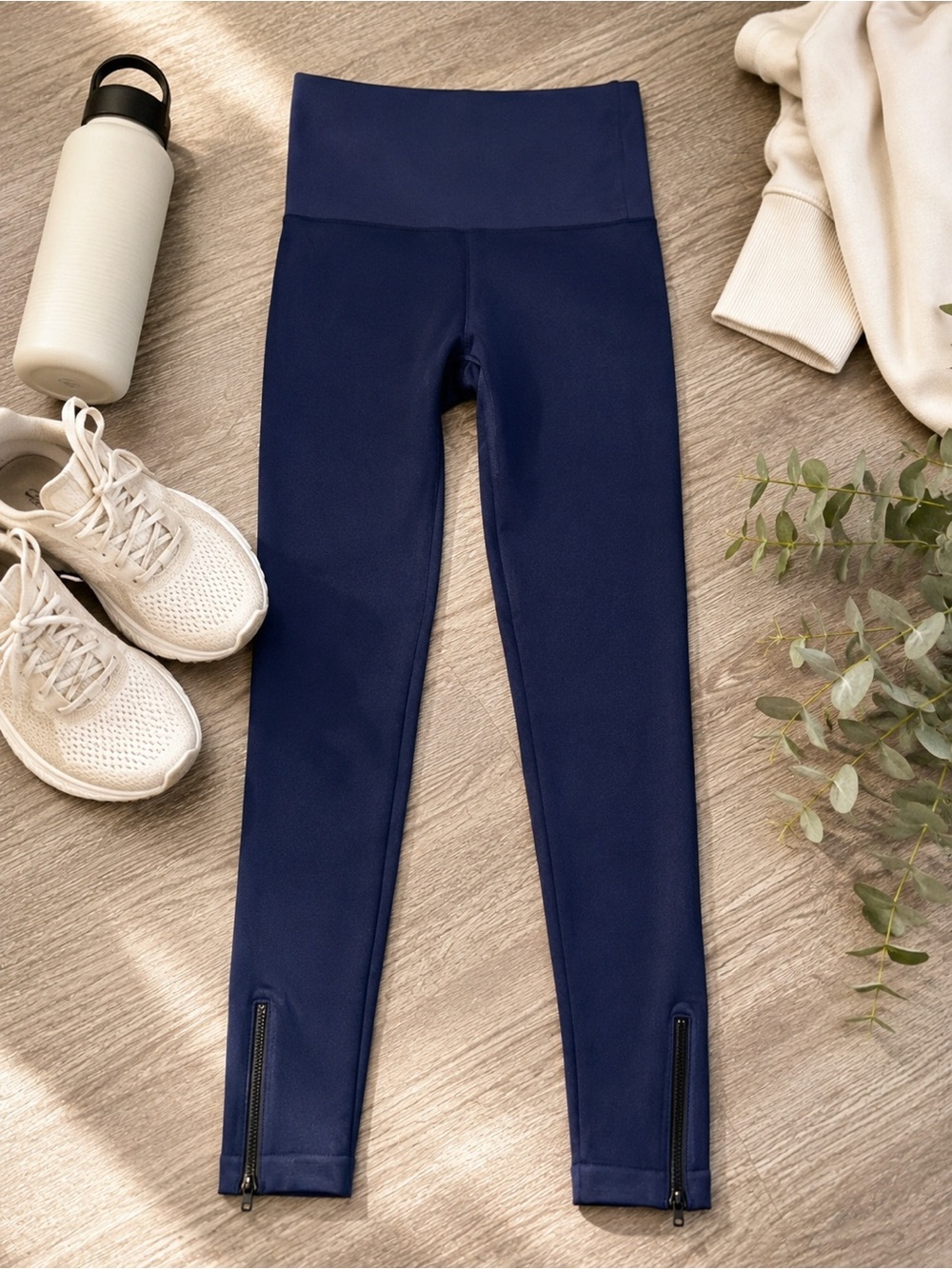 SPANX Navy Cropped Zip Hem Leggings Size Small